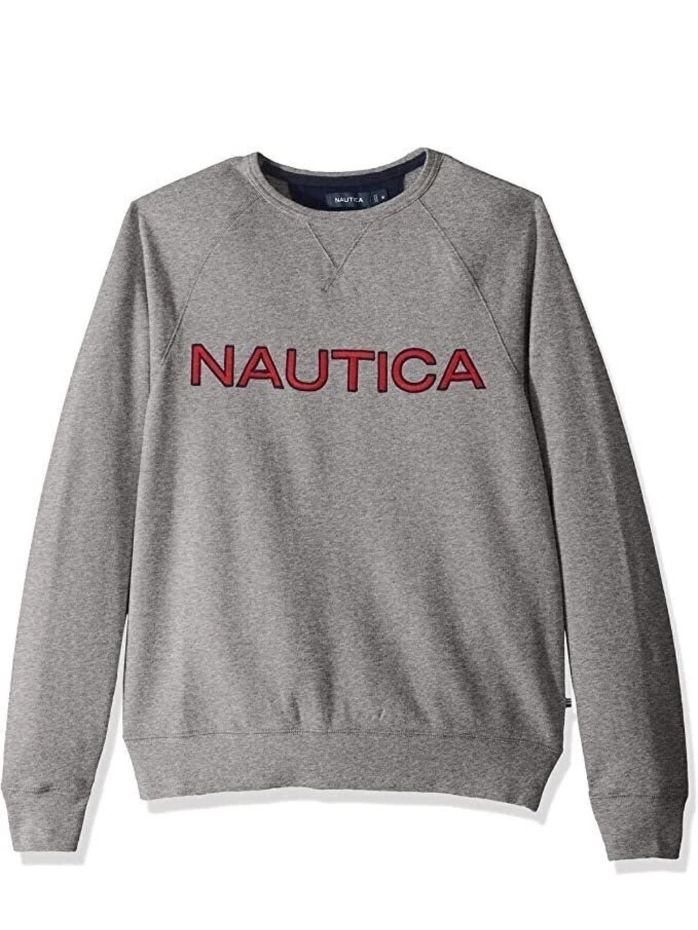 Nautica Men's Heather Gray Crewneck with Red Logo Size LT